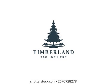 Silhouette of three pines tree similar with evergreen fir conifer spruce cedar larch cypress tree. Forest Landscape classic vintage logo vector illustration