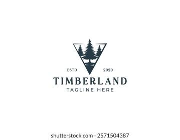 Silhouette of three pines tree similar with evergreen fir conifer spruce cedar larch cypress tree. Forest Landscape classic vintage logo design