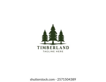 Silhouette of three pines tree similar with evergreen fir conifer spruce cedar larch cypress tree. Forest Landscape classic vintage logo design