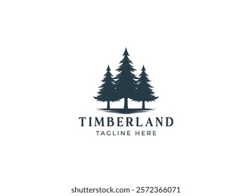 Silhouette of three pines tree similar with evergreen fir conifer spruce cedar larch cypress tree. Forest Landscape classic vintage logo design