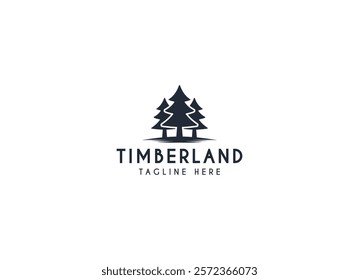 Silhouette of three pines tree similar with evergreen fir conifer spruce cedar larch cypress tree. Forest Landscape classic vintage logo design