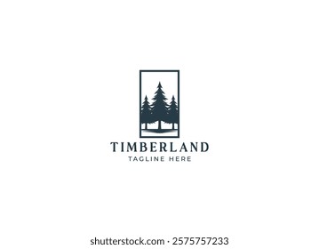 Silhouette of three pines tree similar with evergreen fir conifer spruce cedar larch cypress tree. Forest Landscape classic vintage logo design