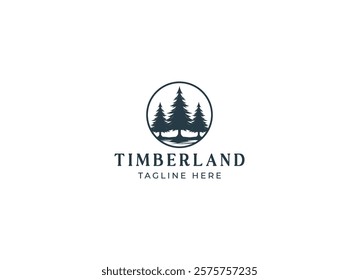 Silhouette of three pines tree similar with evergreen fir conifer spruce cedar larch cypress tree. Forest Landscape classic vintage logo design