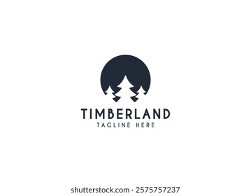 Silhouette of three pines tree similar with evergreen fir conifer spruce cedar larch cypress tree. Forest Landscape classic vintage logo design