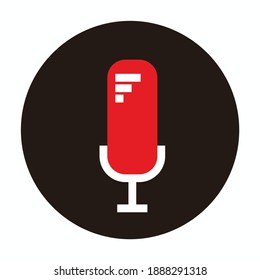 silhouette of three stripes microphone for broadcast or podcast logo or icon - isolated on black background - red and white illustrations