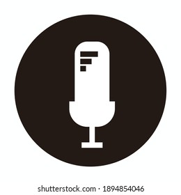 silhouette of three stripes microphone isolated on black circle - three stripes microphone for broadcast or podcast - three stripes microphone logo or icon