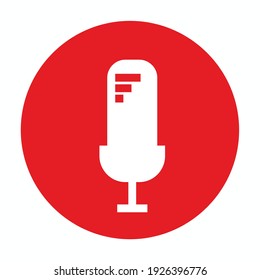 silhouette of three stripes microphone isolated on red circle - three stripes microphone for broadcast or podcast - three stripes microphone logo or icon