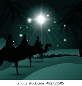 silhouette three wise kings manger design isolated