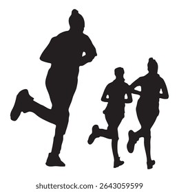 Silhouette of Three Women Running Outdoors Together