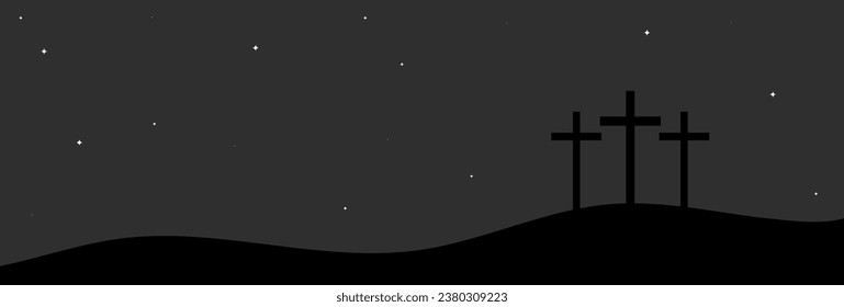 Silhouette of Three Wooden Crosses At Night Sky Background