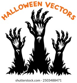 A silhouette of three zombie-like hands emerging from the ground, claw-like fingers reaching upward.