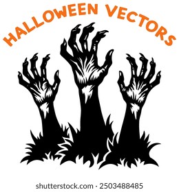 A silhouette of three zombie-like hands emerging from the ground, claw-like fingers reaching upward.