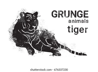 Silhouette Tiger In Grunge Design Style Animal Icon Vector Illustration