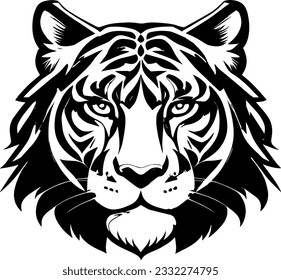 Silhouette of a tiger head, black vector isolated on white background, symbol, pattern, tattoo, logo, mascot