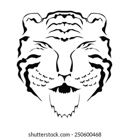 Silhouette of tiger head front view isolated on white background.  Vector illustration.
