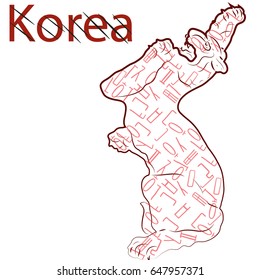 Silhouette of the tiger inside which is depicted the Korean alphabet. The inscription is Korea. Colored Vector illustration.
