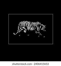 Silhouette of a tiger on a black background. This is a perfect illustration for a tattoo, print for a t-shirt.
