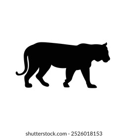 The silhouette of a tiger. Original vector illustration in vintage style isolated on white background. Hand drawn, not AI