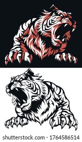 Silhouette tiger roaring front view isolated vector logo icon illustration on black and white style