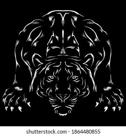 Silhouette of tiger stalking vector logo design illustration