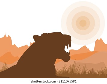 
silhouette of a tiger's head on the background of an abstract landscape