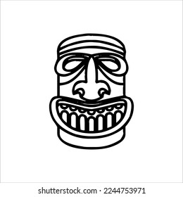 Silhouette of Tiki idol icon. Simple illustration of a tiki idol icon for web design isolated on a white background, Tiki tribal wooden mask, tropical exotic plant and bamboo board. Traditional Hawaii