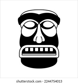 Silhouette of Tiki idol icon. Simple illustration of a tiki idol icon for web design isolated on a white background, Tiki tribal wooden mask, tropical exotic plant and bamboo board. Traditional Hawaii