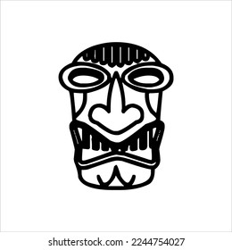 Silhouette of Tiki idol icon. Simple illustration of a tiki idol icon for web design isolated on a white background, Tiki tribal wooden mask, tropical exotic plant and bamboo board. Traditional Hawaii