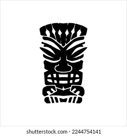 Silhouette of Tiki idol icon. Simple illustration of a tiki idol icon for web design isolated on a white background, Tiki tribal wooden mask, tropical exotic plant and bamboo board. Traditional Hawaii