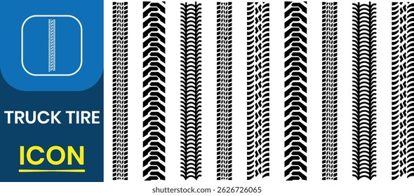 Silhouette of tire track mark icon vector set. Tire tracks icon set. Car wheel tires track footprints, tread brushes, transport ground trace marks, transport road texture. Vector illustration.