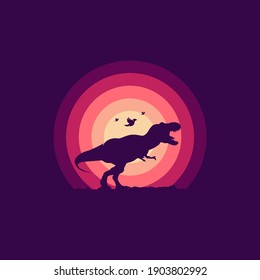 Silhouette of tirex vector in colorful circle design