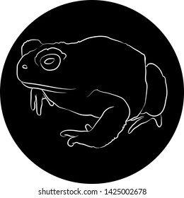 Silhouette of a toad in black circle. Vector