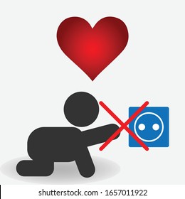 Silhouette of a toddler about to touch an uncovered socket