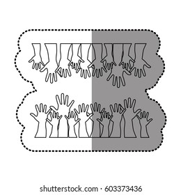 silhouette together hands up icon, vector illustration design