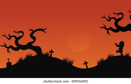 Silhouette of tomb halloween backgrounds at afternoon