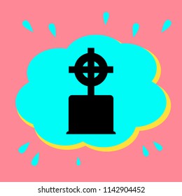 Silhouette of tombstone. Black icon in bubble on pink background. Vector