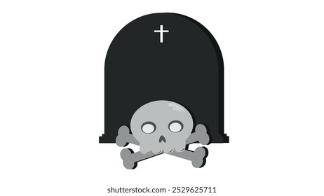 Silhouette of tombstone with cross and skulls and crossbones isolated, Halloween cemetery with silhouette of tombstone with cross and with skulls and crossbones, Halloween holiday pattern