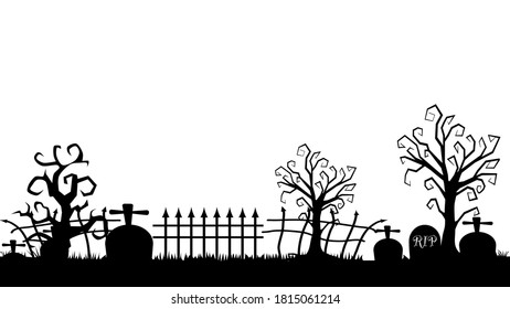 Silhouette of tombstones. crosses and castles. cemetery elements. Vector illustration