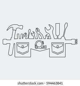 Silhouette of tool belt. Flat vector cartoon illustration. Objects isolated on a white background.