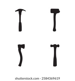 Silhouette Tool Set Hammers Axe and Mallet Vector Collection