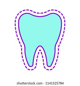 Silhouette of tooth. Simple icon. Colored sketch with dotted border on white background