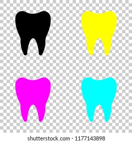 Silhouette of tooth. Simple icon. Colored set of cmyk icons on transparent background