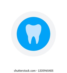 Silhouette of tooth. Simple icon. Icon in colored circle with gray bold border. Web button, modern flat design