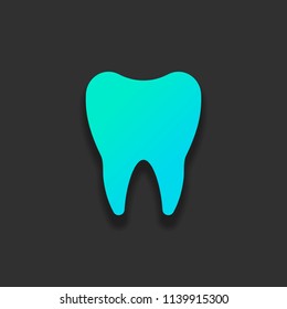 Silhouette of tooth. Simple icon. Colorful logo concept with soft shadow on dark background. Icon color of azure ocean