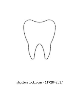 Silhouette of tooth. Simple icon. Dotted outline silhouette with shadow on white background