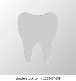 Silhouette of tooth. Simple icon. Paper design. Cutted symbol. Pitted style