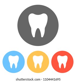 Silhouette of tooth. Simple icon. Set of white icons on colored circles