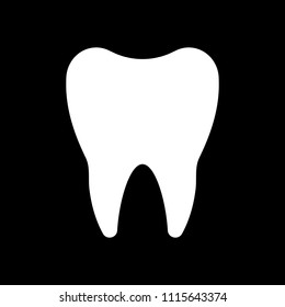 Silhouette of tooth. Simple icon. White icon on black background. Inversion