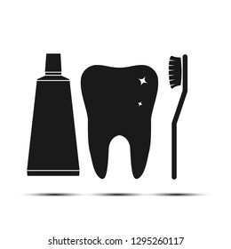 Silhouette toothbrush with tube of toothpaste and a molar, the flat pattern