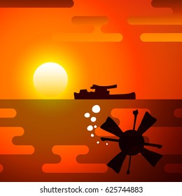Silhouette of torpedo, the symbolize of the war.